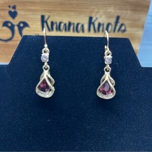Gold Tone Red Gemstone Earrings